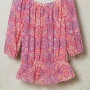 Anthropologie Sweet Pea Pink Malta Drop-Waist Top Sheer Pink Motif XS NWT